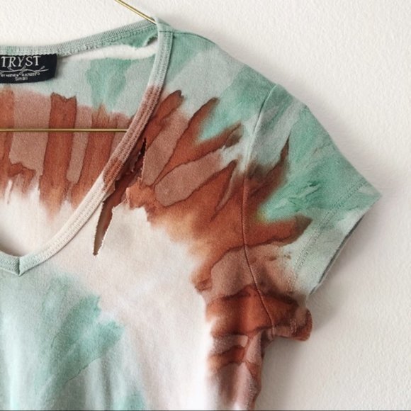 Tie dye mint cream fringe tee shirt Small‎ - Picture 2 of 5